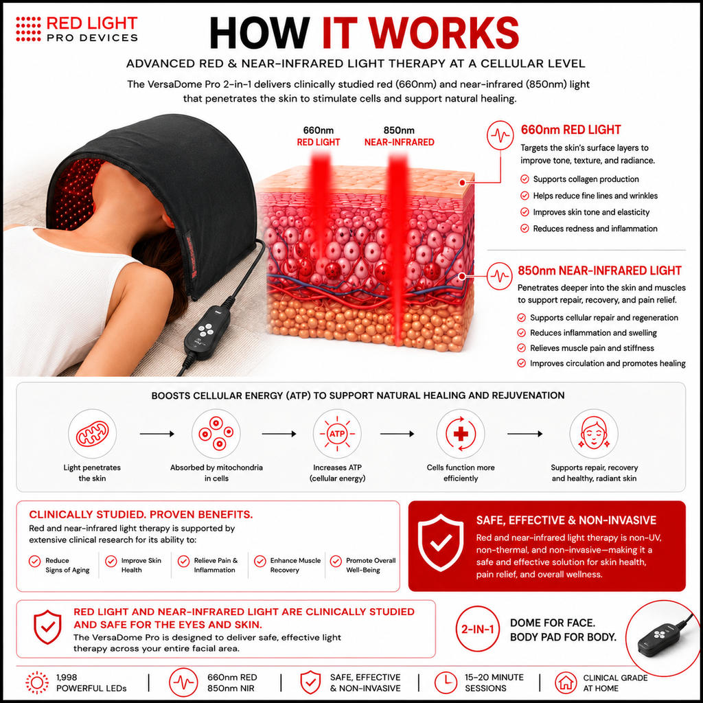 Red Light Pro Devices VersaDome Pro 2-in-1 Face & Body LED Pad
