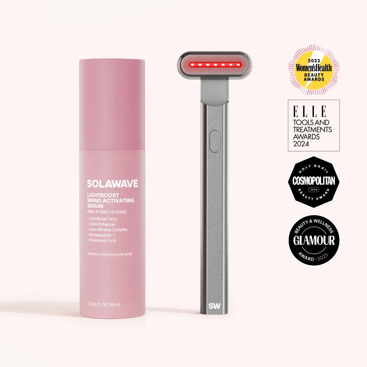 Solawave 4-in-1 Skincare Wand 630nm Red Light & LightBoost Serum Kit