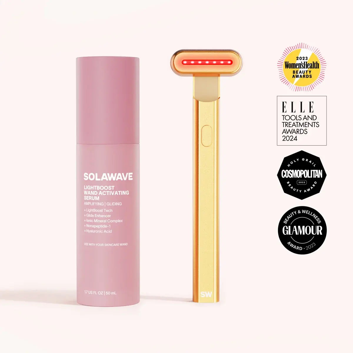 Solawave 4-in-1 Skincare Wand 630nm Red Light & LightBoost Serum Kit