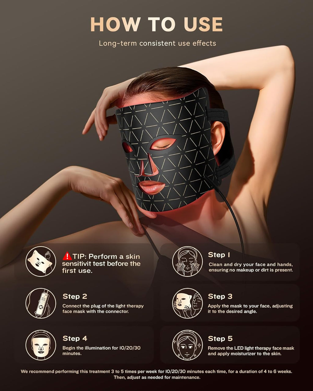 PurRed Light Therapy Mask 630/660nm Red & 850nm NIR LED Face Mask