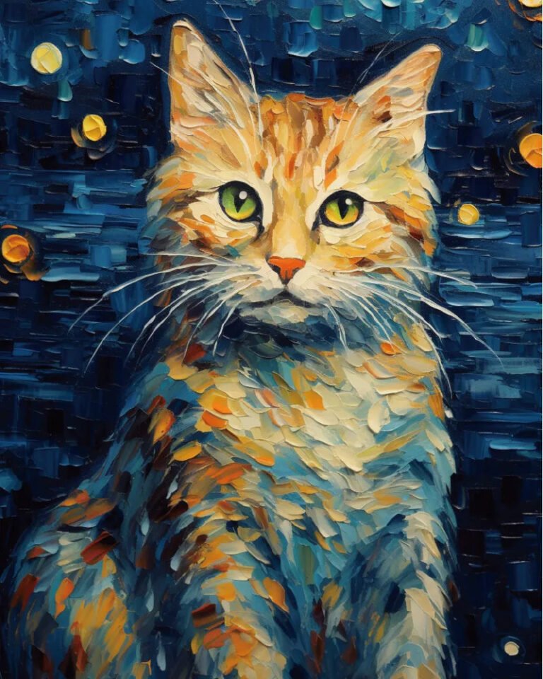 Starry Night Cat Paint by Numbers