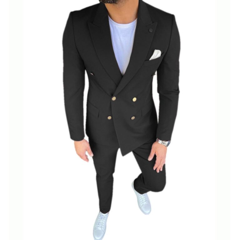 2 Pieces Mens Formal Suit Slim Fit Flat Peak Lapel Tuxedos (Blazer+Pants)