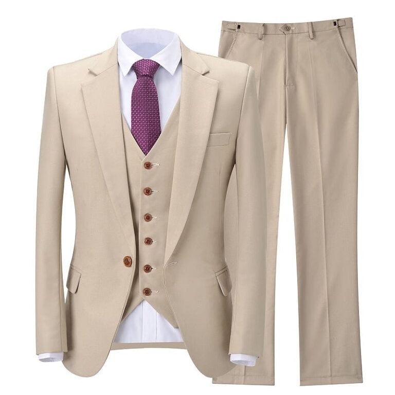 3 Piece Men’s Suits Slim Fit Suits(Blazer+vest+Pants) – 34R / Beige