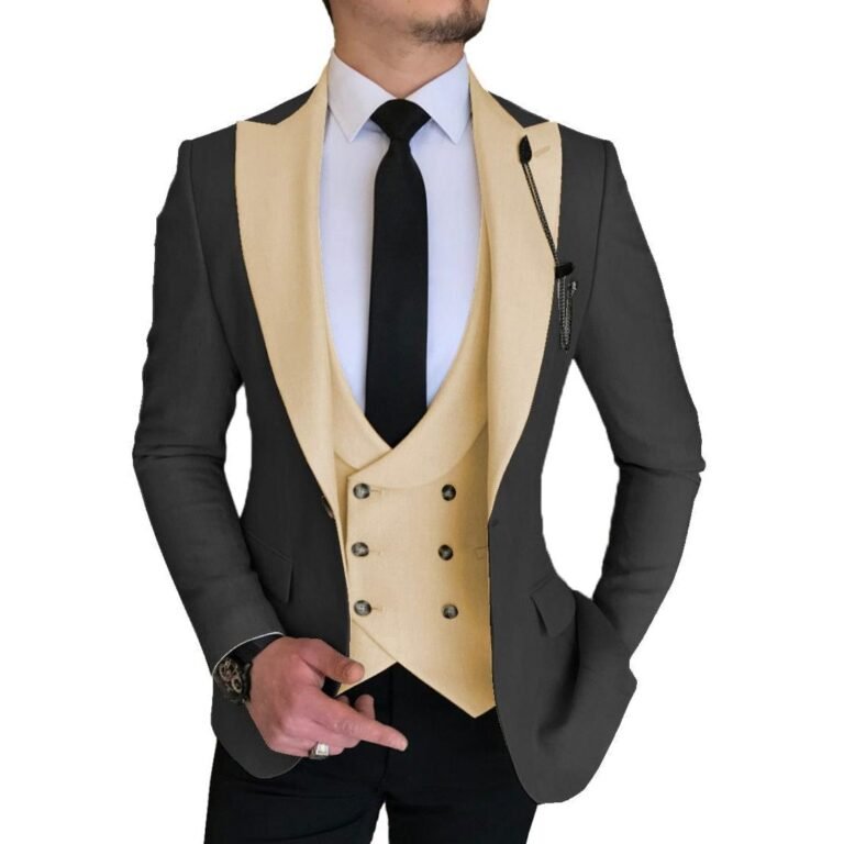 3 Piece Slim Fit Vest Solid Peak Lapel Tuxedo (Blazer + Vest + Pants)