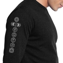 7 Chakras Mens Yoga Long Sleeve Tee Shirt – Arm Print – Black