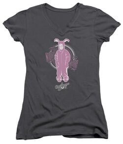 A Christmas Story Juniors V Neck Shirt Pink Nightmare Charcoal T-Shirt