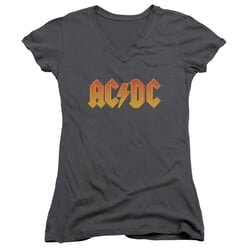 ACDC Juniors V Neck Shirt Logo Charcoal T-Shirt