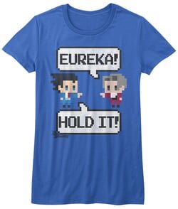 Ace Attorney Shirt Juniors Eureka! Hold It! 8 Bit Royal Blue T-Shirt