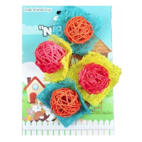 A&E Cage Company, AE Cage Company Nibbles Bon Bon Loofah Chew Toys Assorted Colors, 4