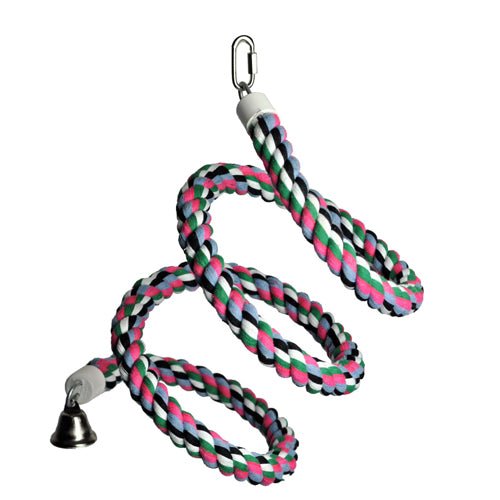 A&E Cage Company, Rainbow Cotton Rope Boing with Bell Bird Toy, 1 Each (Medium)