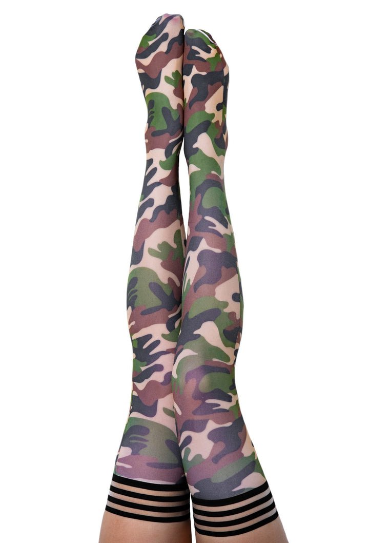 Alex: Camo Thigh Highs. Petite to Plus Size.