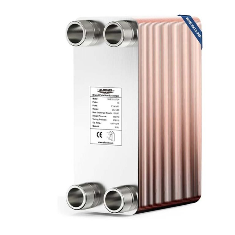 ALORAIR 5″x12″ Heat Exchanger with 1-1/4″ MPT Port,316L Stainless Steel Water to Water — 5×12 Port316l Brazed Plate Floor Heating