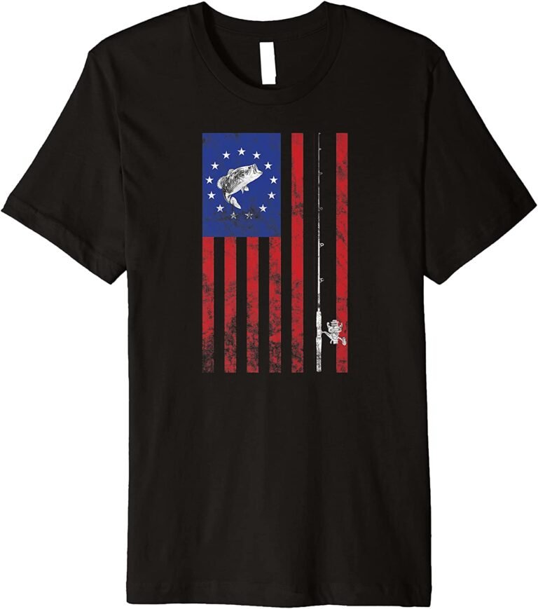 Bass Fishing Betsy Ross 1776 American Flag Pole Distressed Premium T-shirt