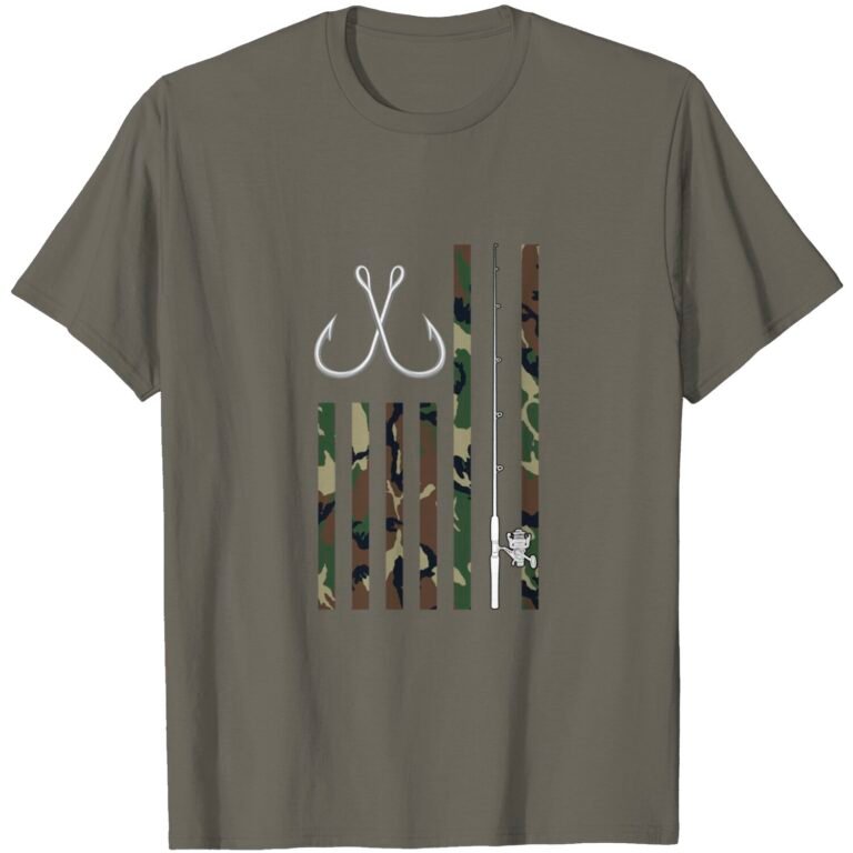 Bass Fishing Pole American Camo Flag Premium T-shirt