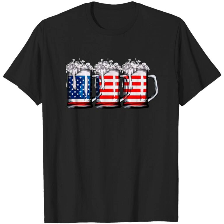 Beer American Flag T Shirt 4th Of July Men Women Merica Usa T-shirt