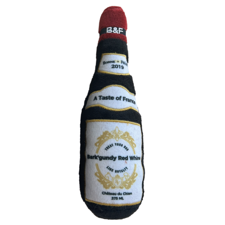Wine Bottle Squeaky Dog Plush Toy (Bark’gundy Red Whine)