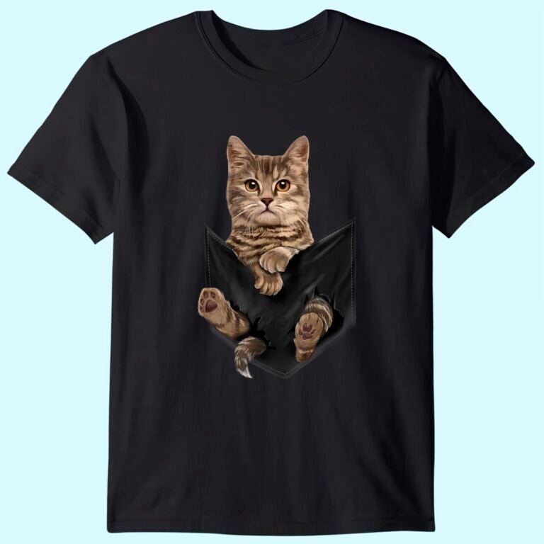 Brown Cat Sits In Pocket T-shirt Cats Tee Shirt Gifts