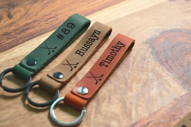 SLIM Ice Hockey Personalized Keychain / Keyring / bag Tag / Name Tag – Leather Keychain