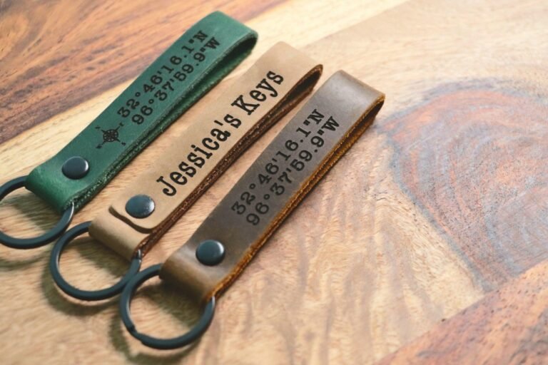 SLIM Personalized Leather Keychain, Personalized Coordinates Keychain, Where it All — Began 3 Year Anniversary Gift Mens Mothers Day