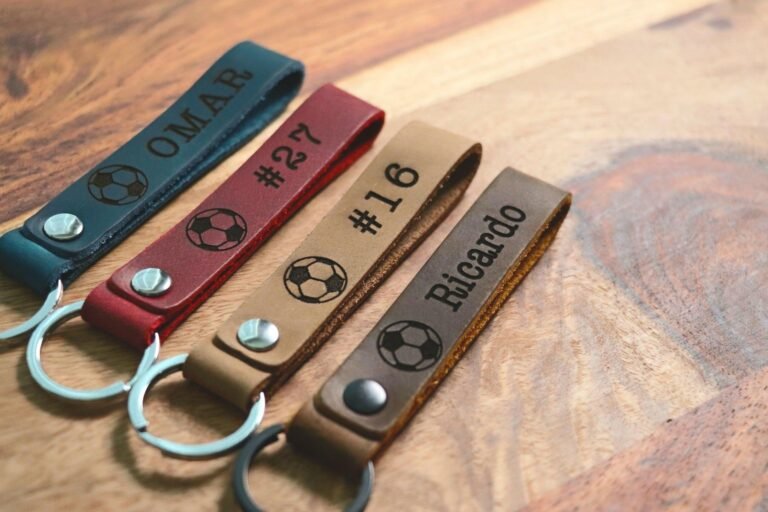 SLIM Soccer Ball Keychain, Personalized Sports Keychain, Team Gifts, Player Gifts, Soccer — Gift Leather