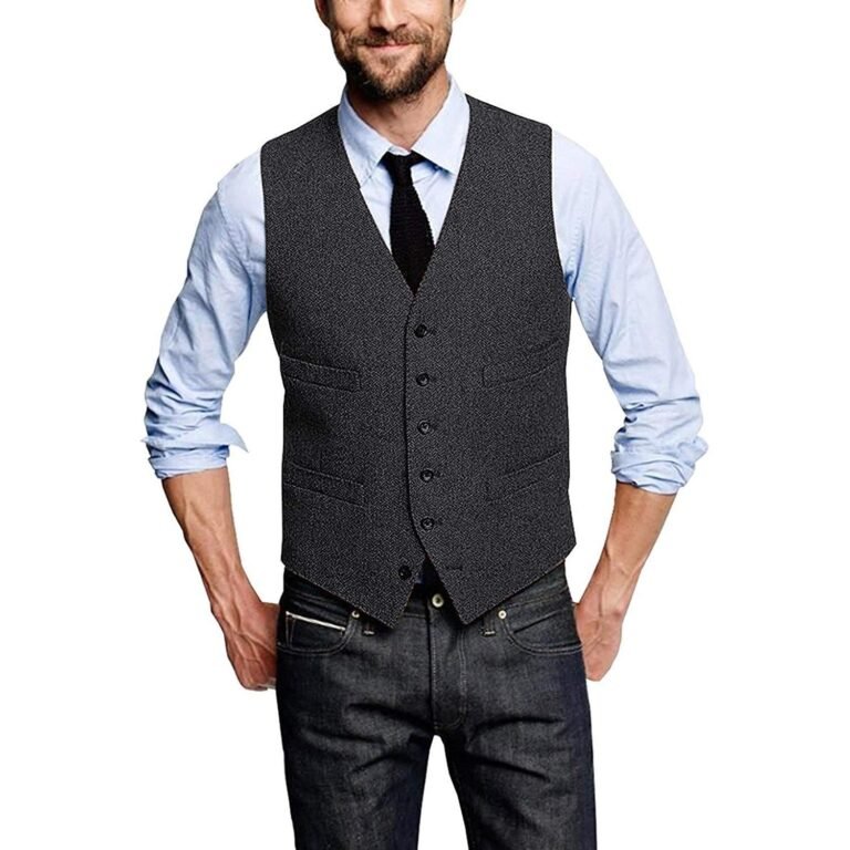 Casual Mens Leisure Tweed Herringbone V Neck Waistcoat – 4XL / Black