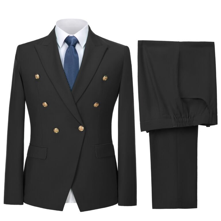 Ceehuteey 2 pieces Business Fit Flat Double Breasted Peak Lapel Men’s Suit(Blazer+Pants)