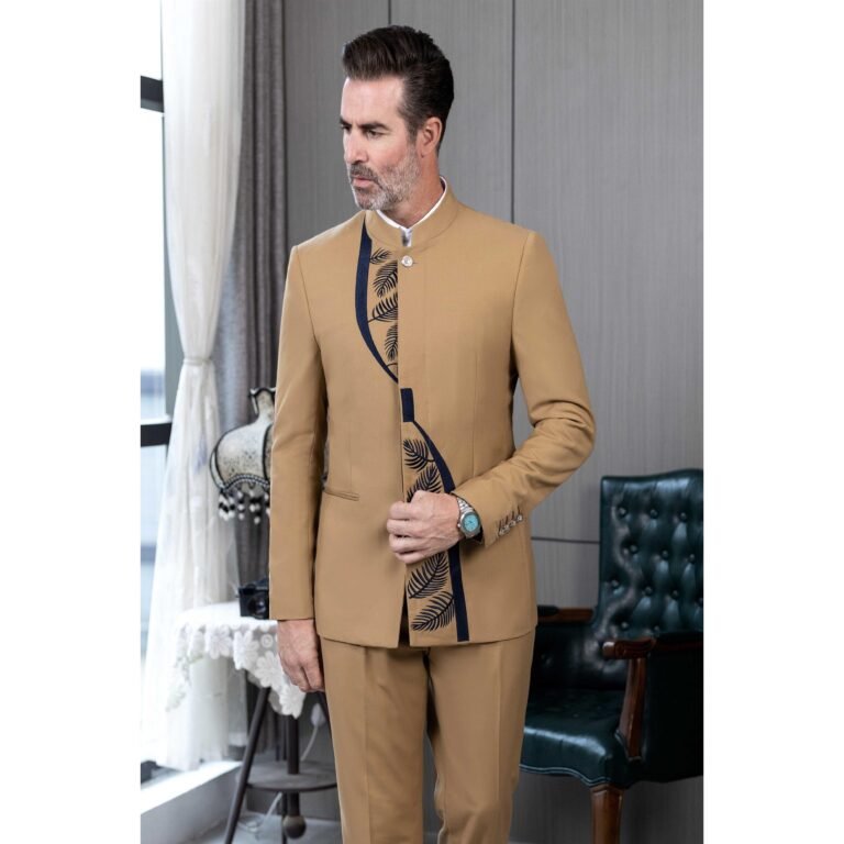 Ceehuteey 2 Pieces Men’s Stand Collar Chinese Classic Design Patterned
