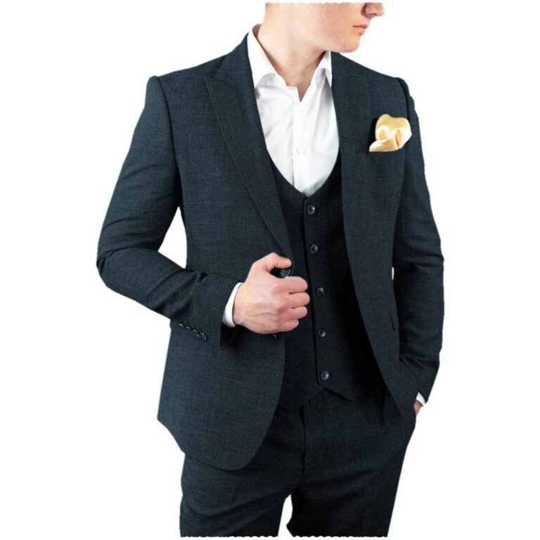 Ceehuteey 3 Pieces Formal Men’s Herringbone Peak Lapel For Wedding(Blazer+vest+Pants)