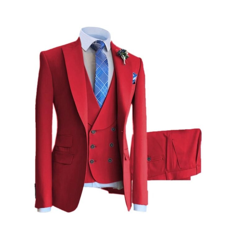 Ceehuteey 3 Pieces Mens Suit Design Slim Fit Peak Lapel Tuxedos (Blazer+vest+Pants) – Red