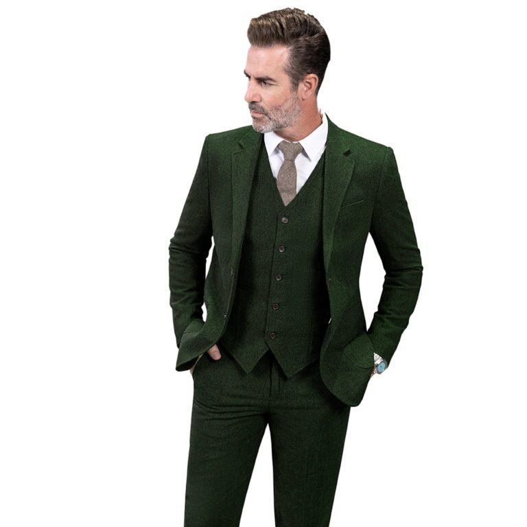 Ceehuteey 3 Pieces Mens Suit Herringbone Business Flat Suit (Blazer+vest+Pants) – Hunt