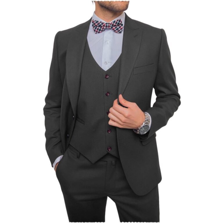 Ceehuteey Business Flat 3 Pieces Men’s Suit Blazer (Blazer+vest+Pants) – Black / 42R