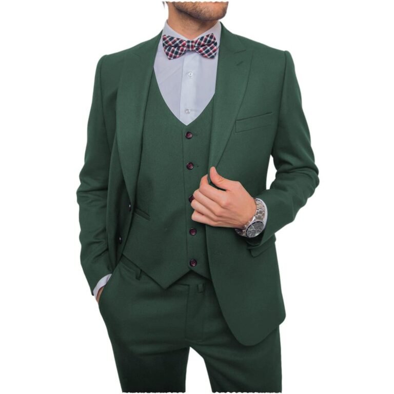 Ceehuteey Business Flat 3 Pieces Men’s Suit Blazer (Blazer+vest+Pants) – Hunt Green / 42R