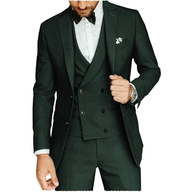 Ceehuteey Casual Men’s 3 Pieces Notch Lapel Tweed Tuxedos (Blazer+vest+Pants) – Hunt