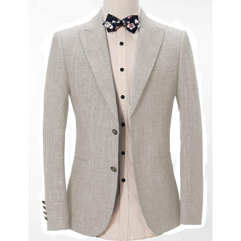 Ceehuteey Casual Men’s Regular Fashion Peak Lapel Blazer – 42R / Beige