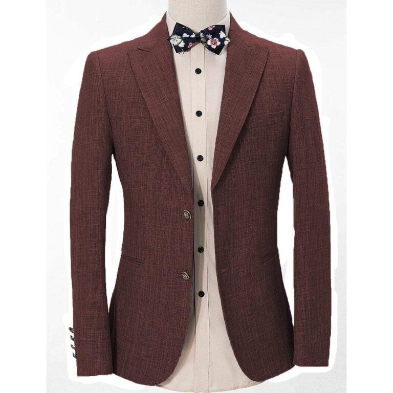 Ceehuteey Casual Men’s Regular Fashion Peak Lapel Blazer – 42R / Burgundy