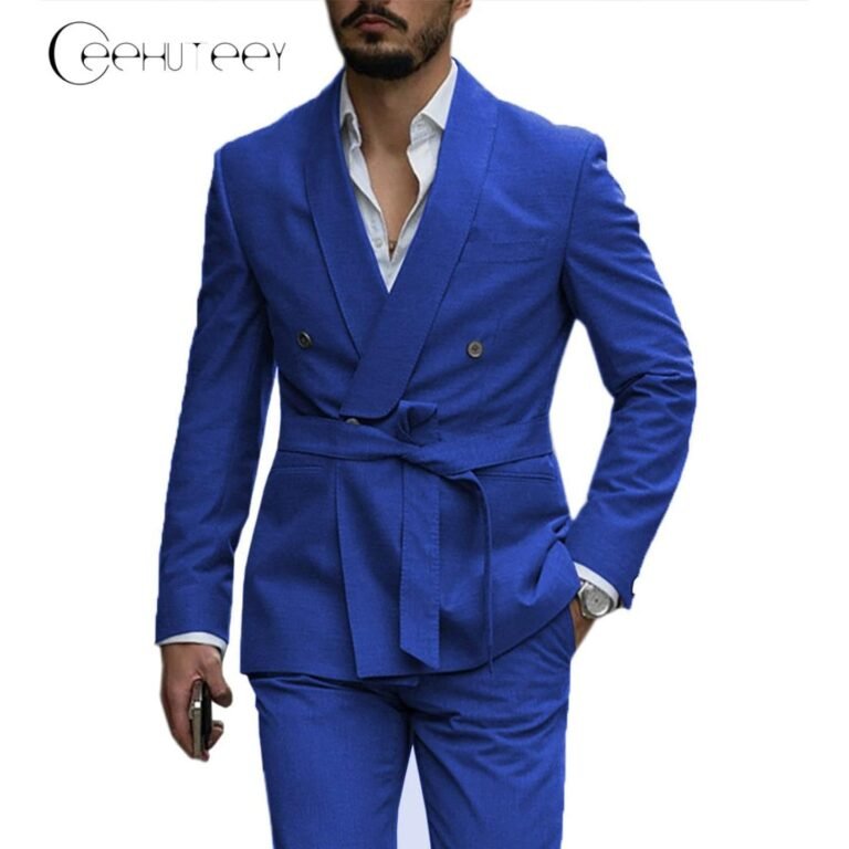 Ceehuteey Casual Mens Suit Double Breasted Shawl Lapel 2 Pieces (Blazer+Pants) – Royal