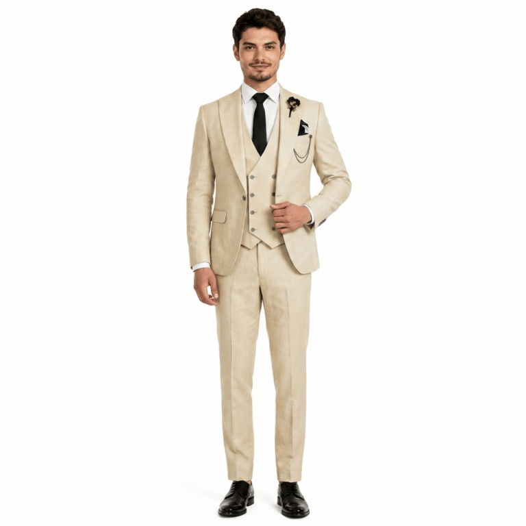 Ceehuteey 3 Piece Mens Suit Prom Peak Lapel Suit (Blazer + Vest + Pants)