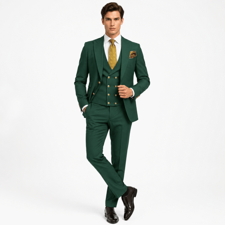 Ceehuteey Men’s 3 Pieces Flat Peak Lapel Suits For (Blazer+Vest+Pants)
