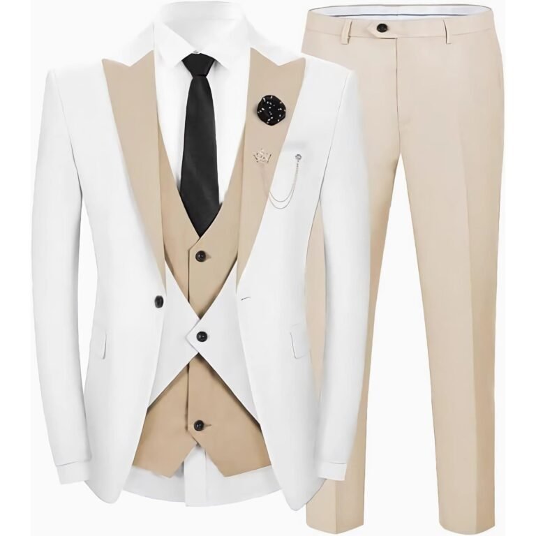 Ceehuteey Men’s 3 Pieces Leisure Flat Peak Lapel Suits for Party