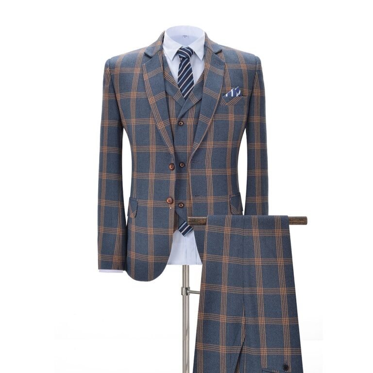 Ceehuteey Men’s 3 Pieces Plaid Notch Lapel Suits (Blazer+Vest+Pants)