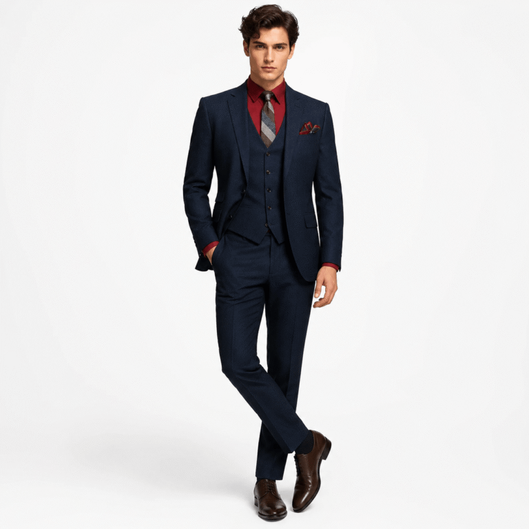 Ceehuteey Men’s 3 Pieces Tweed Classic Herringbone Notch Lapel Suits (Blazer+Vest+Pants)