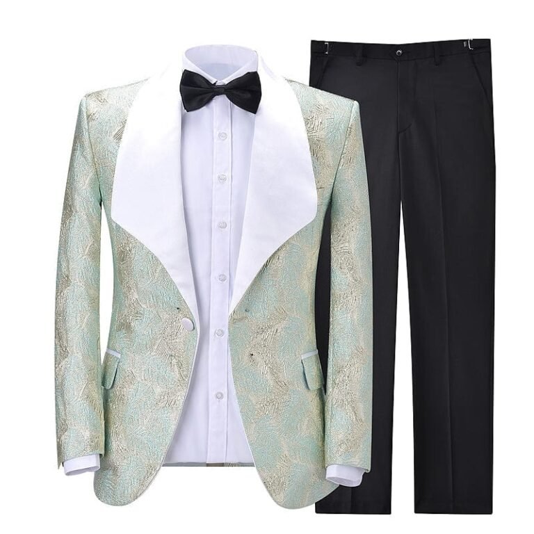 Ceehuteey Men’s Floral Shawl Lapel Patterned Blazer Dress Suit (Blazer+Pants)