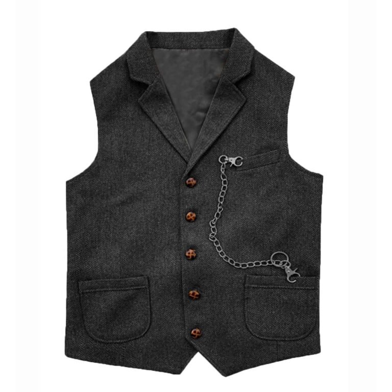 Ceehuteey Men’s Herringbone Classic Notch Lapel Waistcoat