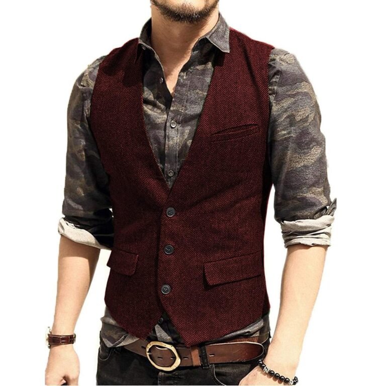 Ceehuteey Men’s Solid Herringbone V Neck Waistcoat