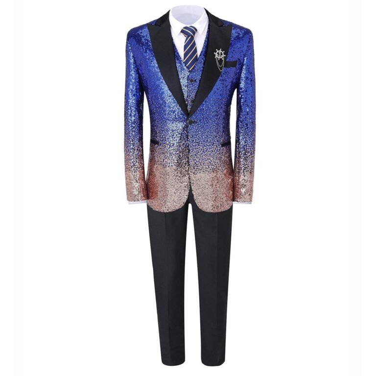 Ceehuteey Men’s Suit 3 Pieces Shiny Sequin Mens Suit Notch Lapel Suit