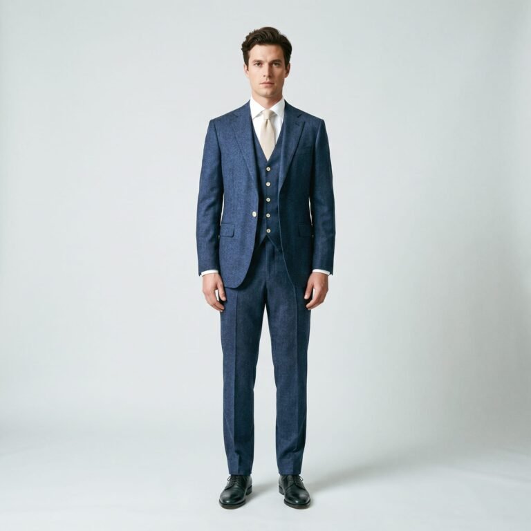 Ceehuteey Mens Tweed Herringbone Suits 3 Piece Suits Groom Suits