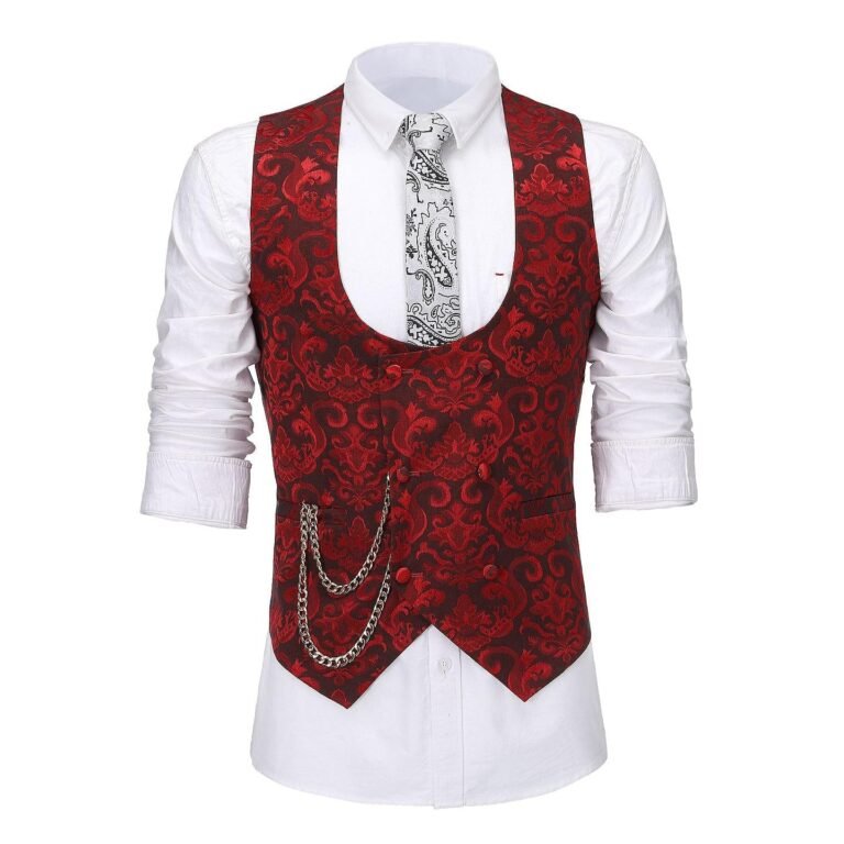 Ceehuteey Men’s U-Neck Sleeveless Patterned Jacket Suit Waistcoat