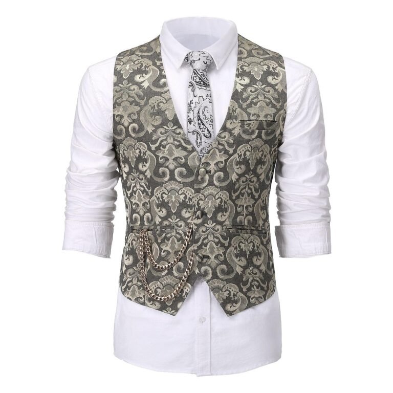 Ceehuteey Men’s V-Neck Sleeveless Patterned Jacket Suit Vests