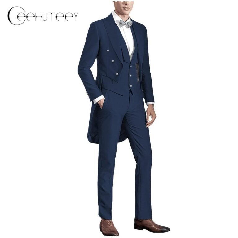 Ceehuteey Classic Men’s 3 Pieces Tailcoat Slim Fit Peak Lapel Tuxedos Swallow-Tailed Coat