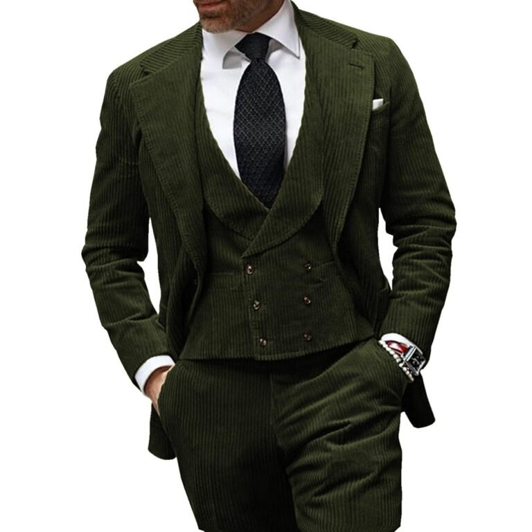 Ceehuteey Corduroy Men’s 3 Pieces Regular Fit Blazer (Blazer+vest+Pants) – 42R / Army